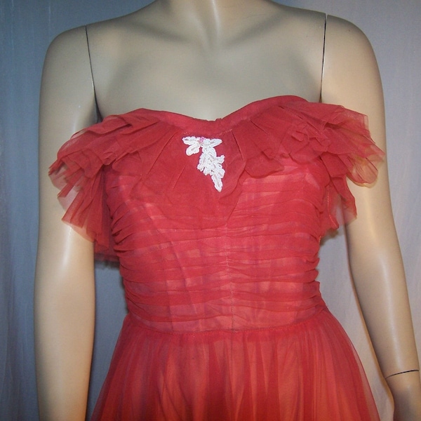 Pretty Red Chiffon Ruffles Long Evening Dress Prom Gown SP842