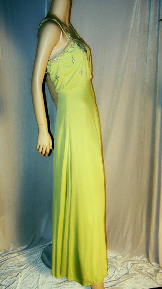 VINTAGE 1950s Lime Green BEADED Nylon Formal Dres… - image 6