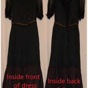 ANTIQUE Vintage Late 1910s Black SILK & NET Dress with Red Rose image 9