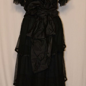 ANTIQUE Vintage Late 1910s Black SILK & NET Dress with Red Rose image 4