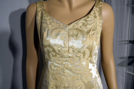 VINTAGE 1968 Cream SATIN Brocade Empire Waist For… - image 1