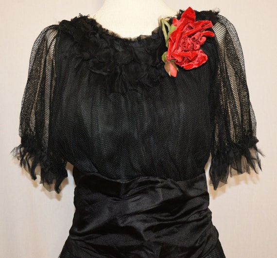 ANTIQUE Vintage Late 1910’s Black SILK & NET Dres… - image 1