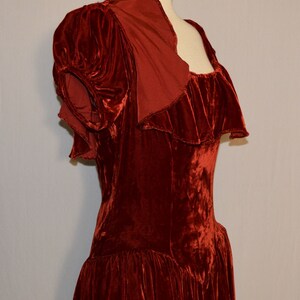 VINTAGE 1930s Burnt Orange SILK VELVET Ruffle Accent Formal Dress image 7