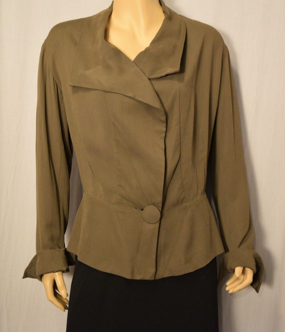 NORMA KAMALI ~ VINTAGE 1980s Taupe Peplum Top Jack