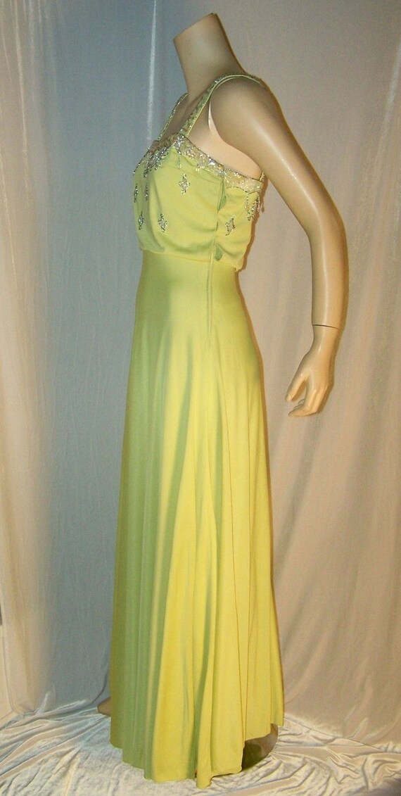 VINTAGE 1950s Lime Green BEADED Nylon Formal Dres… - image 8