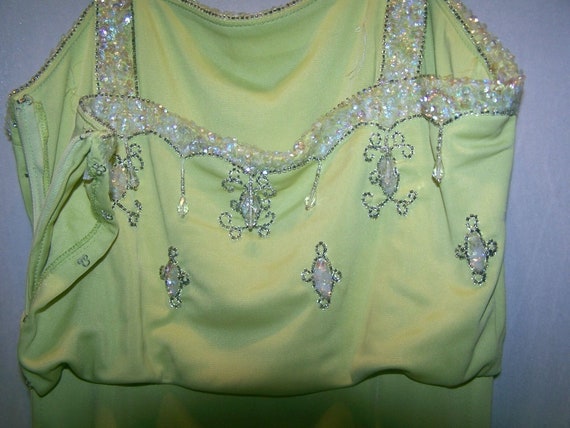 VINTAGE 1950s Lime Green BEADED Nylon Formal Dres… - image 5