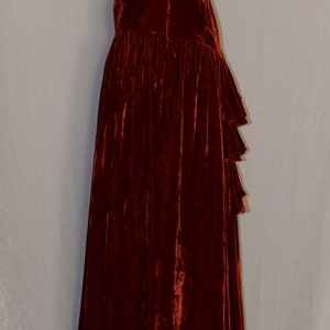 VINTAGE 1930s Burnt Orange SILK VELVET Ruffle Accent Formal Dress image 5