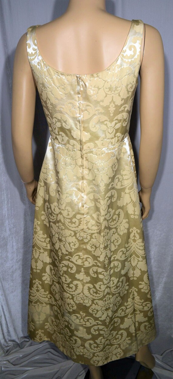 VINTAGE 1968 Cream SATIN Brocade Empire Waist For… - image 4