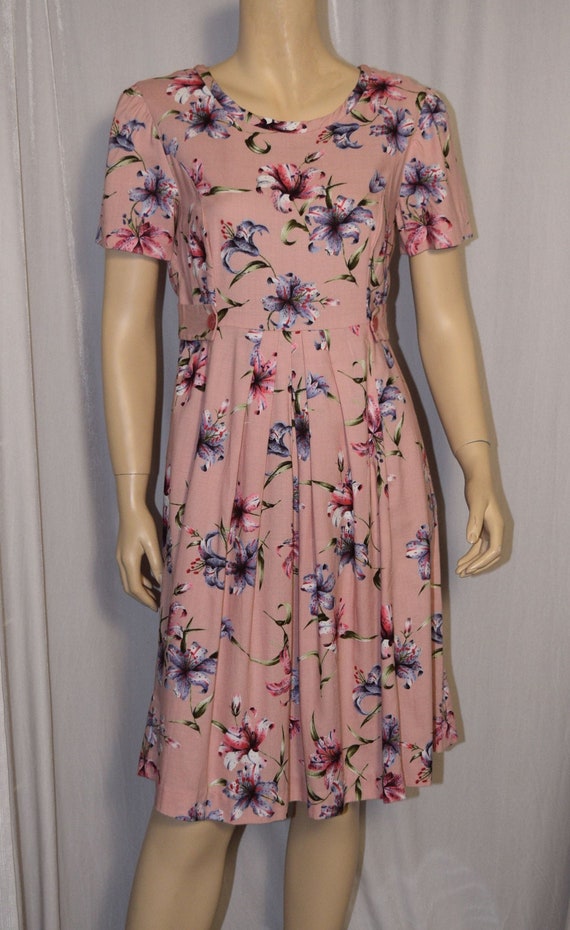VINTAGE 1950s Pink FLORAL Soft COTTON Rayon Summer