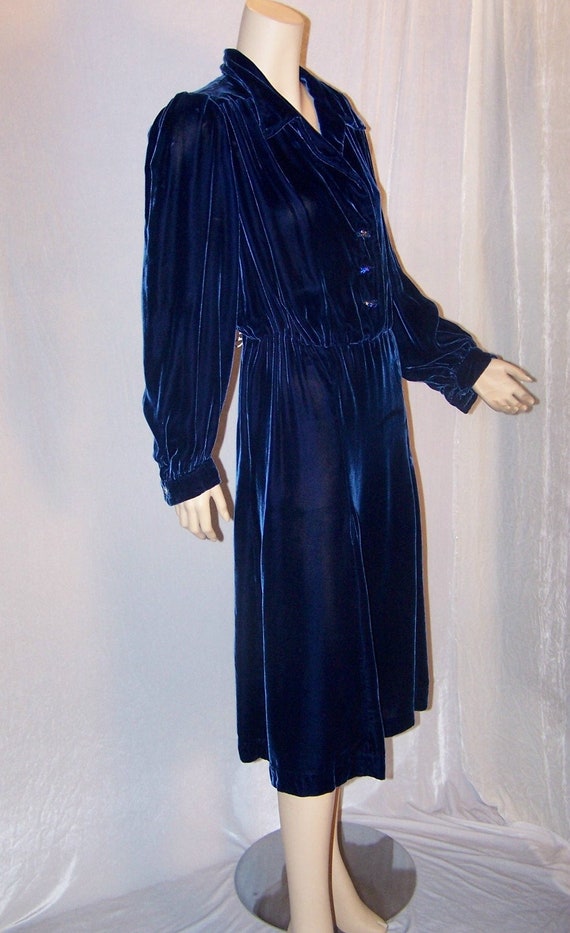 VINTAGE 1930s Royal Blue Silk Velvet COUTURE Dress