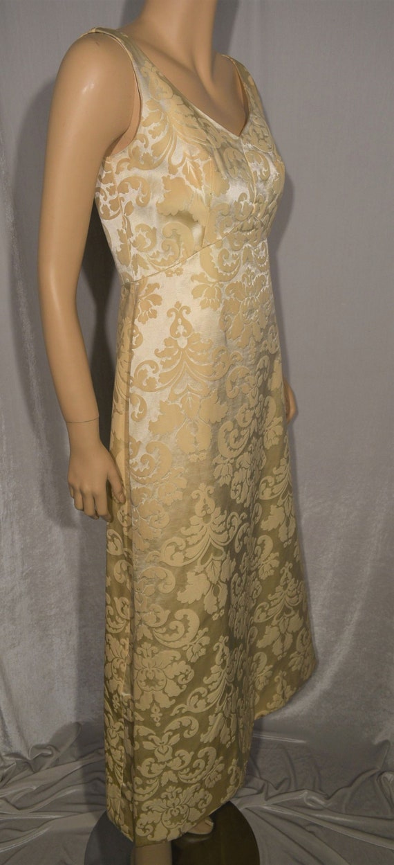 VINTAGE 1968 Cream SATIN Brocade Empire Waist For… - image 2