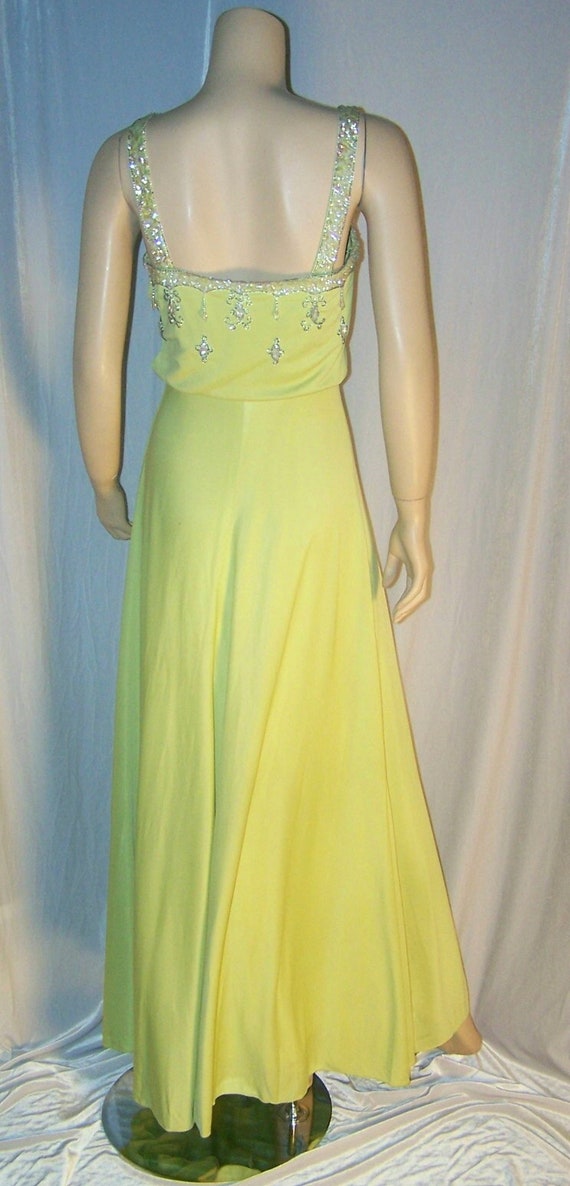 VINTAGE 1950s Lime Green BEADED Nylon Formal Dres… - image 3