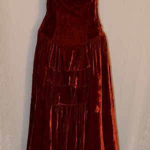 VINTAGE 1930s Burnt Orange SILK VELVET Ruffle Accent Formal Dress image 3
