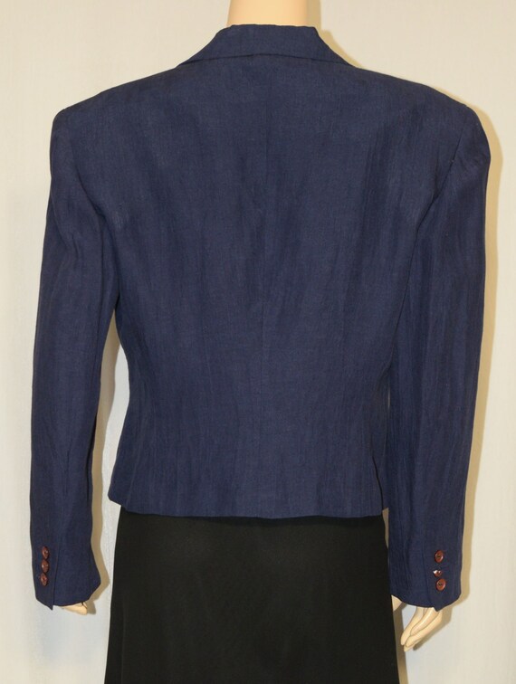 Vintage 1980s Blue Cropped Linen Jacket ~ OMO NOR… - image 3