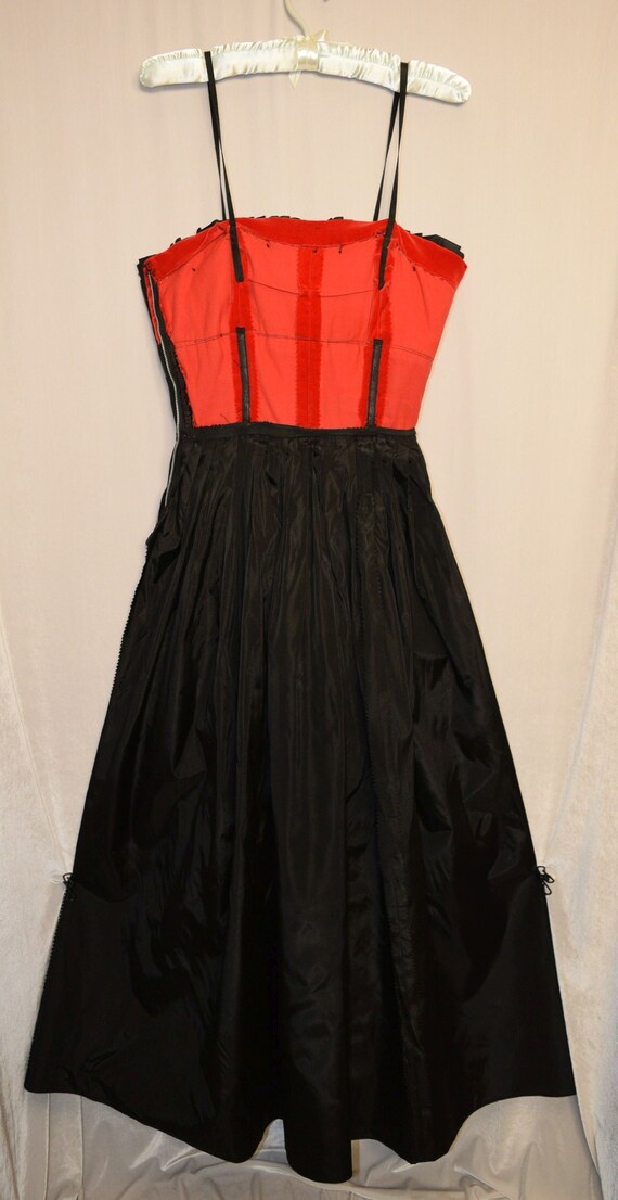 VINTAGE 1950s MARSHALL FIELD Black Taffeta Red Kn… - image 9