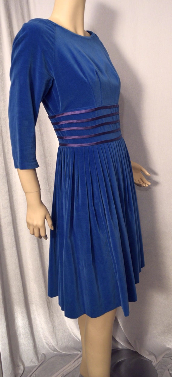 VINTAGE 1940/50s Royal BLUE Cotton VELVET Satin St