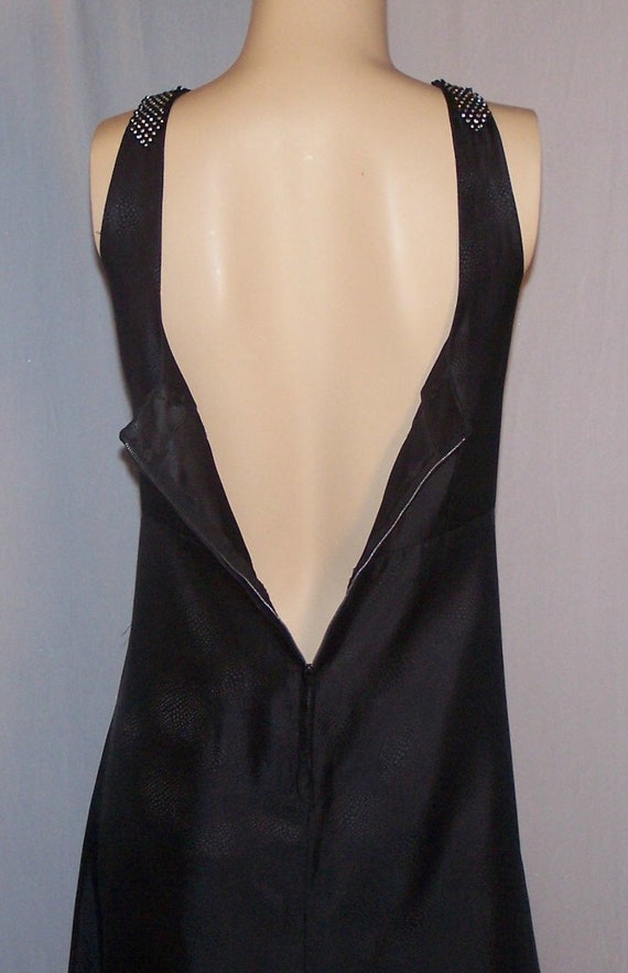 VINTAGE 1940s Black SATIN JEWELED Straps Low Neck… - image 6