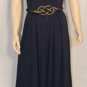 VINTAGE 1940s POLLY BRIEF Navy Blue Crepe Bow Accent Dress image 2