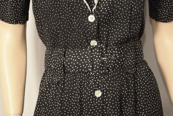 VINTAGE 1970s Black Polka Dot Button Front Career DRE - Gem