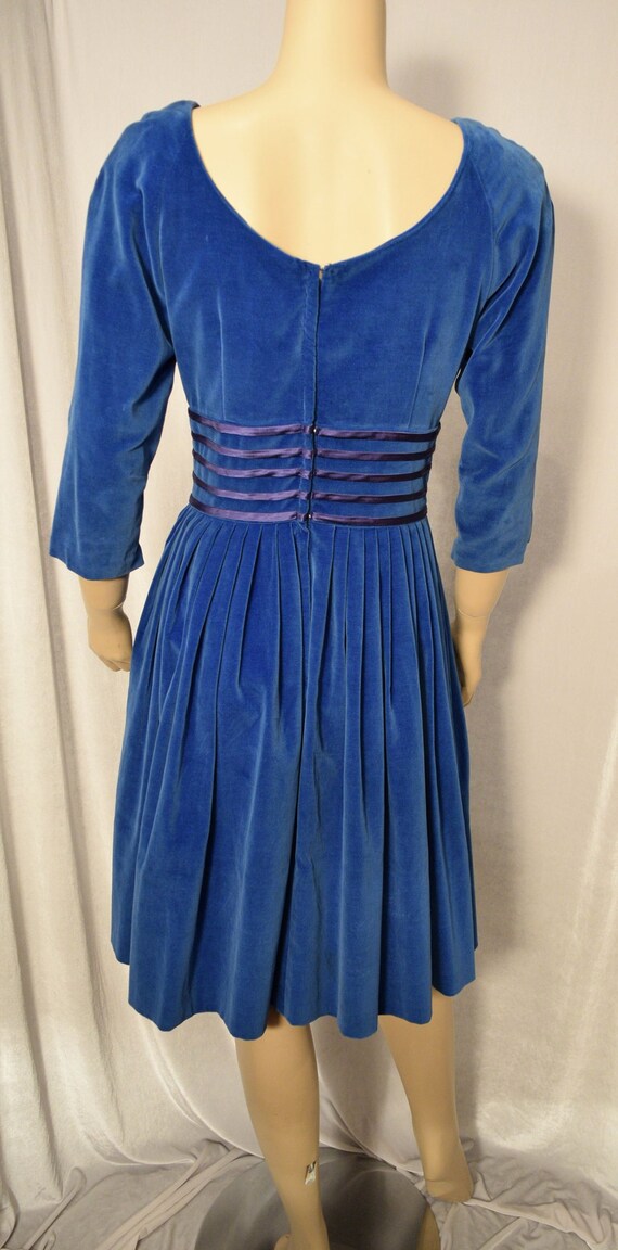 VINTAGE 1940/50s Royal BLUE Cotton VELVET Satin S… - image 4