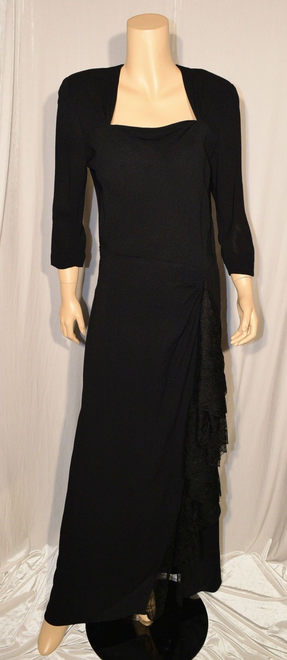 VINTAGE 1940s ~ FRANK STARR ~ Black Crepe Lace Swa