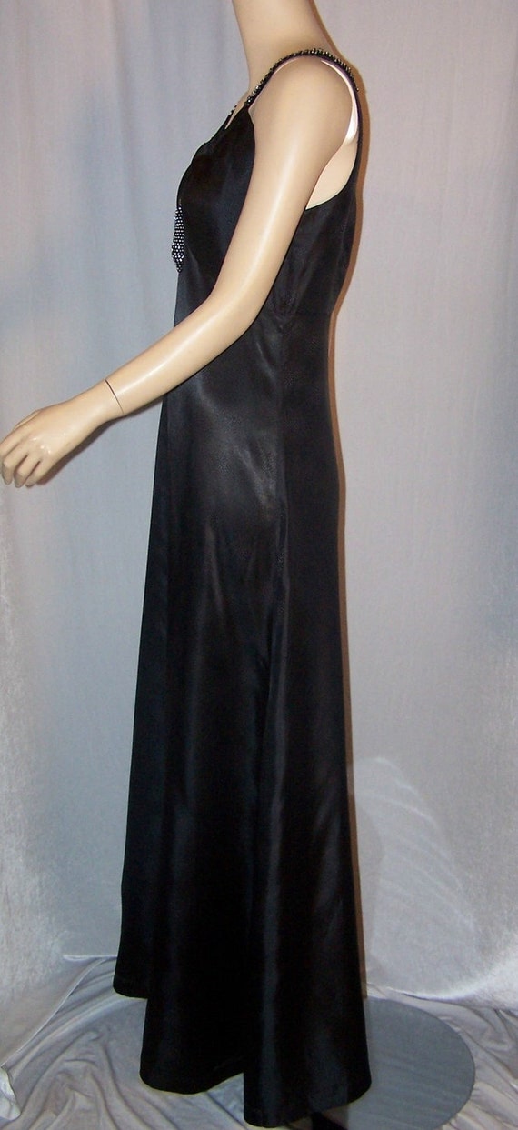 VINTAGE 1940s Black SATIN JEWELED Straps Low Neck… - image 7