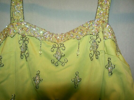 VINTAGE 1950s Lime Green BEADED Nylon Formal Dres… - image 9