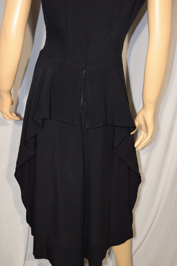 VINTAGE 1940s Black Semi-Sheer Crepe Back PEPLUM … - image 6