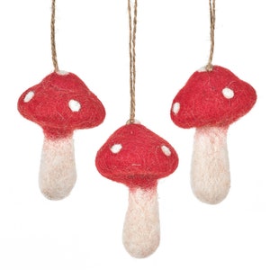 Hanging Toadstools (Set of 3) - Felt so good - Handmade - Needle felt - Toadstools - Woodland - Autumnal -  Fair trade - Handmade - Eco