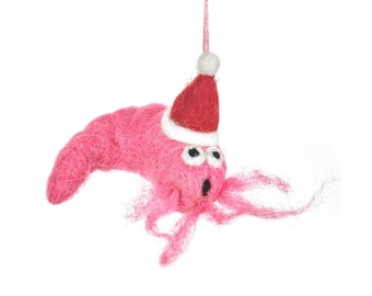 Festive Prawn - Christmas - Felt so good - Hanging decoration - Biodegradable - Handmade - Neon - Needle Felt