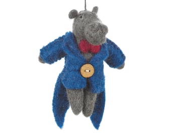 Mr. Hipsterpotomus - Felt so good - Hand Made - Hanging decoration - Fair trade - Needle Felt - Sustainable - Biodegradable - Eco Friendly