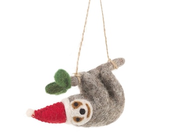 Christmas Sloth Decoration - Festive Sloth - Hanging decoration - Fair trade - Handmade - Sustainable - Eco friendly - Christmas decoration