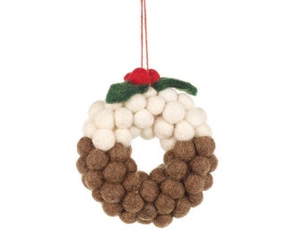 Mini Christmas Pudding Wreath - Pompom - Mini wreath - Christmas - Christmas decoration - Christmas wreath - Hanging decoration - Eco