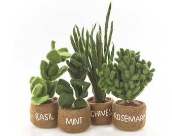 Herbs - Basil, Mint, Chives, Rosemary - Handmade felt standing herbs - Felt so good - Needle felt - Fairtrade - Eco friendly - Biodegradable