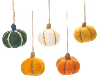 Hanging Colourful Pumpkins (Set of 5) - Halloween - Autumnal - Needle Felted - Harvest - Eco Friendly - Thanksgiving - Eco Friendly