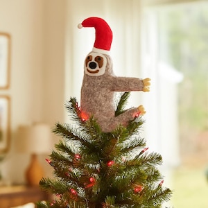 Puntale per albero di Natale a forma di bradipo - Decorazione in feltro fatta a mano in lana del commercio equo e solidale