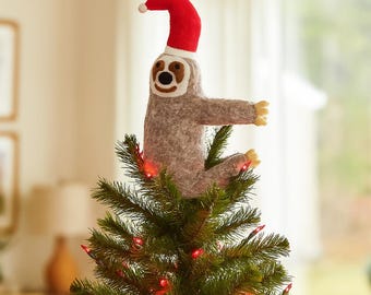 Sloth Christmas Tree Topper - Handmade Felt Decoration Fairtrade Wool