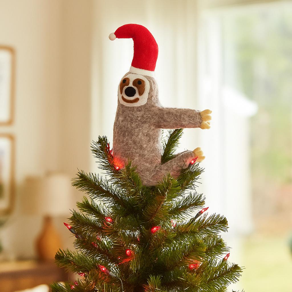 Faultier Christbaumspitze - Handgefertigte Filz Dekoration Fair Trade Wolle
