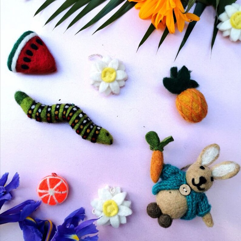 Biodegradable Needle Felt Eco Friendly Sustainable Felt so good Carl the Caterpillar Hanging decoration Hand Made Fair trade