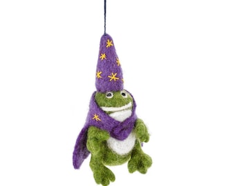 Wizard Frog - Felt - Needle Felt - Halloween - Wizard Hanging Decoration - Frog - Handmade