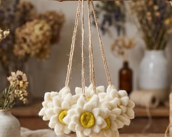 Daisy (Set of 6) Hanging Decorations - Handmade Needle Felted 100% Wool