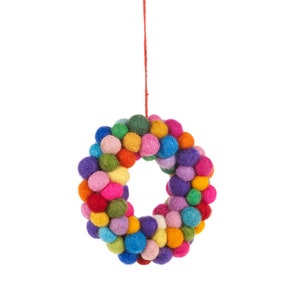 Mini Wreath - Pompom - Felt Decoration - Fair trade - Ethical - Hanging Decoration - Christmas decoration - Needle Felt - Eco - Bio