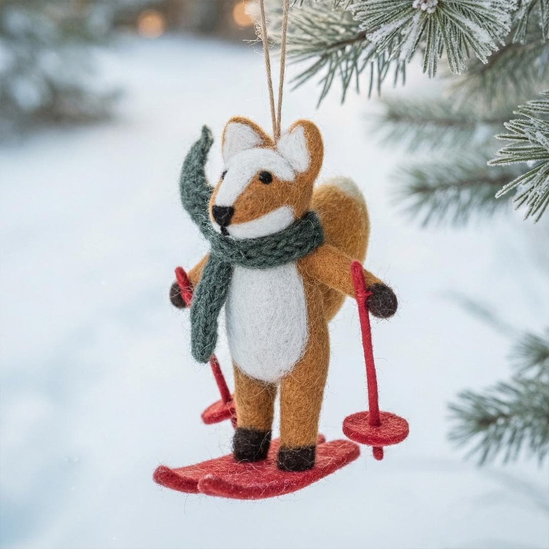 スキーをするキツネのフィリックス クリスマスオーナメント - ニードル