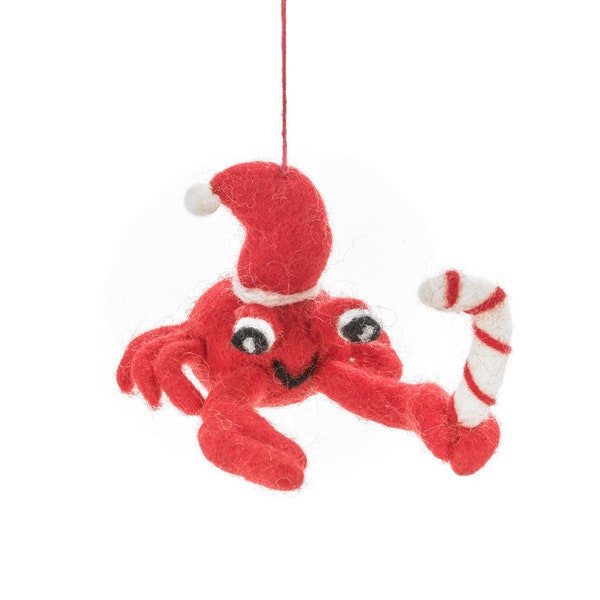 Crabe de Noël - Décoration en feutre à l'aiguille - Biodégradable - Crabe - Candy Cane - Noël - Décoration de Noël - Sealife