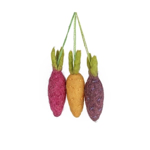 Rainbow Carrots Set of 3 - Easter Hanging Decoration- Handmade - Needle Felted - Sustainable - Ecofriendly - Plastic Free
