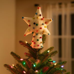 Pompom Star Christmas Tree Topper: Handmade Needle Felt Decoration