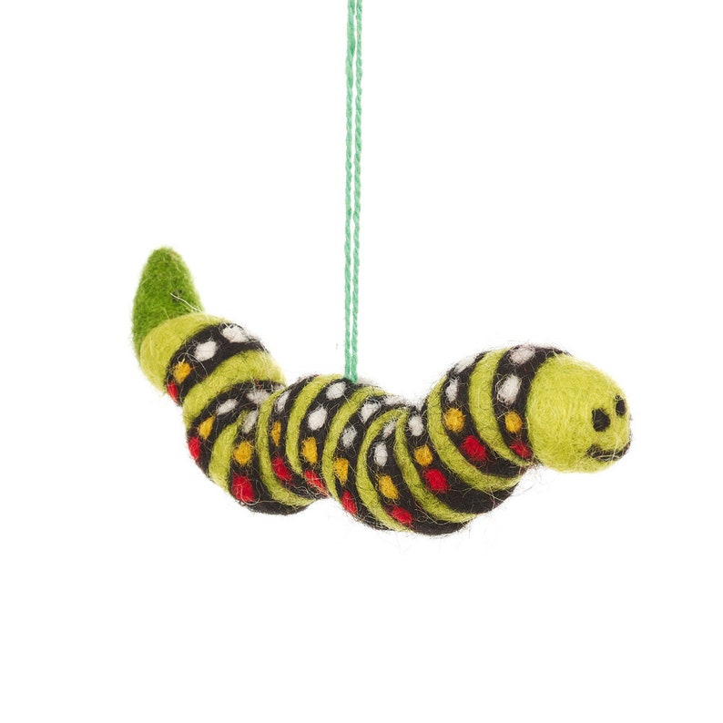 Biodegradable Needle Felt Eco Friendly Sustainable Felt so good Carl the Caterpillar Hanging decoration Hand Made Fair trade