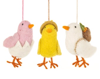 Chirpy Chicks - Hanging decoration - Easter - Easter decoration - Springtime - Chicks - Chickens - Needle felt - Handmade - Biodegradable