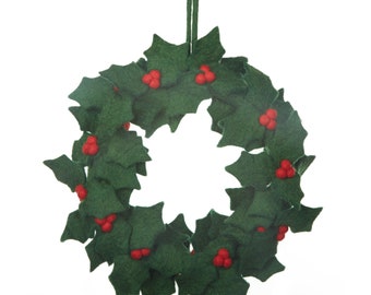 Decorative Holly Wreath - Christmas - Needle Felted - Wool Felt - Fair Trade - Sustainable - Home Decor