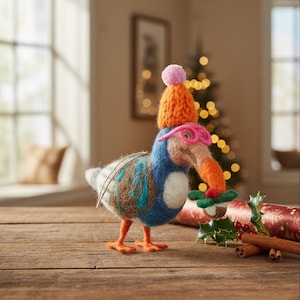 Festlicher Dodo - Hängedekoration - Weihnachtsdeko - Skurril - Nadelfilzen - Nachhaltig - Biologisch abbaubar